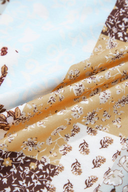 White Floral Print Patchwork Long Sleeve Top