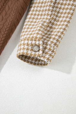 Khaki Houndstooth Textured Patchwork Loose Shacket