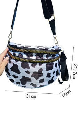 Black White Cow Print Wide Strap Large Crossbody Bag