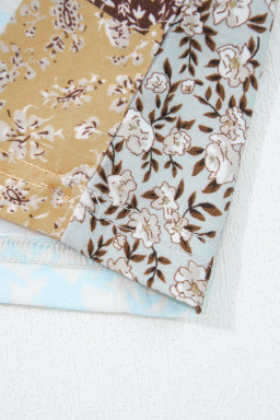 White Floral Print Patchwork Long Sleeve Top