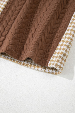 Khaki Houndstooth Textured Patchwork Loose Shacket