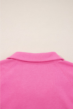 Sachet Pink Solid Color Collared Pullover and Central Seam Pants Set