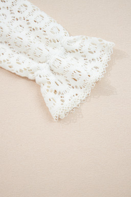 Beige Flower Lace V Neck Puff Sleeve Top