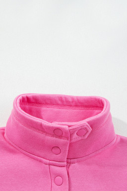 Bright Pink Half Button Collar Drop Shoulder Sweatshirt