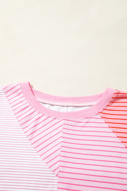 Sachet Pink Striped Patchwork Long Sleeve Top