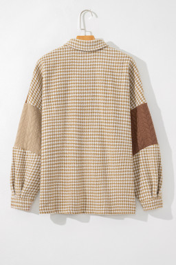 Khaki Houndstooth Textured Patchwork Loose Shacket