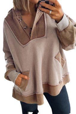 Goat Waffle Patchwork Exposed Seam Oversized Hoodie