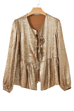 Gold Metallic Tied Front Babydoll Blouse