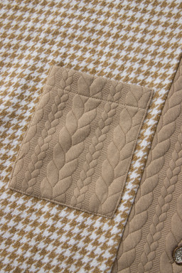 Khaki Houndstooth Textured Patchwork Loose Shacket