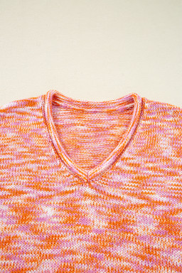 Orange Vibrant Abstract Print Drop Shoulder V Neck Oversized Sweater