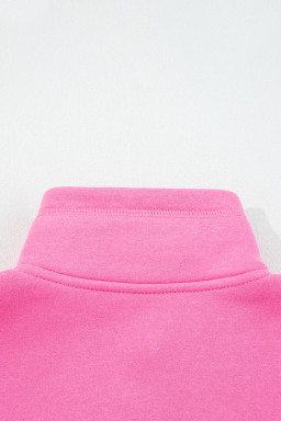 Bright Pink Half Button Collar Drop Shoulder Sweatshirt