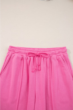 Sachet Pink Solid Color Collared Pullover and Central Seam Pants Set