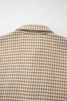Khaki Houndstooth Textured Patchwork Loose Shacket