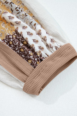 White Floral Print Patchwork Long Sleeve Top