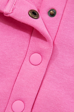 Bright Pink Half Button Collar Drop Shoulder Sweatshirt
