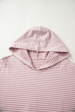 Purple Stripe Thumbhole Side Slits Drop Shoulder Loose Fit Hoodie