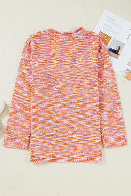 Orange Vibrant Abstract Print Drop Shoulder V Neck Oversized Sweater