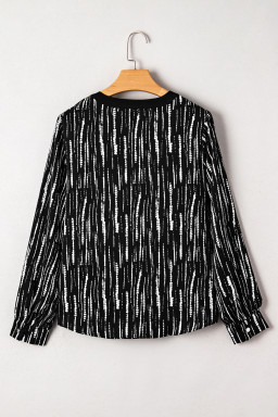 Black Spring and Autumn Abstract Print V-neck Long-sleeve Blouse