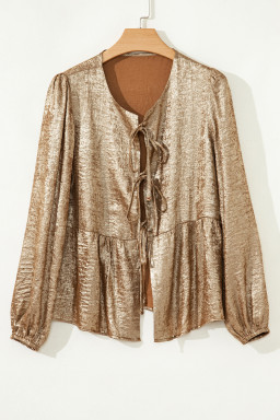 Gold Metallic Tied Front Babydoll Blouse
