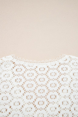 Beige Flower Lace V Neck Puff Sleeve Top