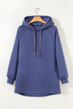Dirty Blue Drawstring Hooded Tunic Sweatshirt