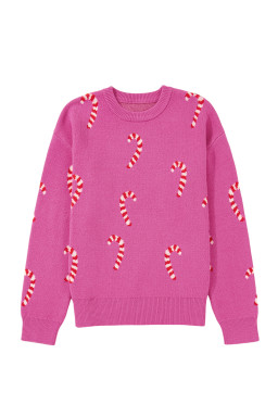 Sachet Pink Christmas Candy Cane Drop Shoulder Sweater