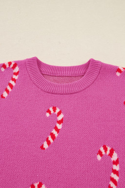 Sachet Pink Christmas Candy Cane Drop Shoulder Sweater