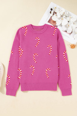 Sachet Pink Christmas Candy Cane Drop Shoulder Sweater