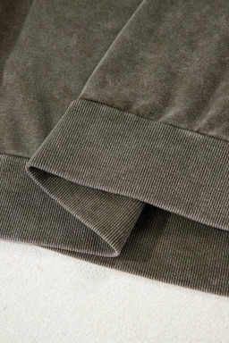 Jungle Green Lace Applique Notched Neck Mineral Wash Baggy Sweatshirt