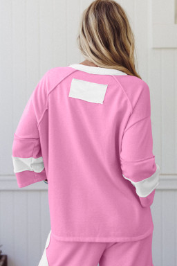 Orchid Bouquet Flower Patched Raw Seam Colorblock Loose Pants Set