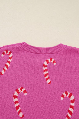 Sachet Pink Christmas Candy Cane Drop Shoulder Sweater