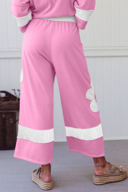 Orchid Bouquet Flower Patched Raw Seam Colorblock Loose Pants Set