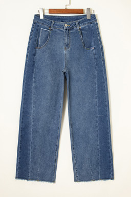 Ashleigh Blue Stitched Raw Hem Wide Leg Loose Jeans