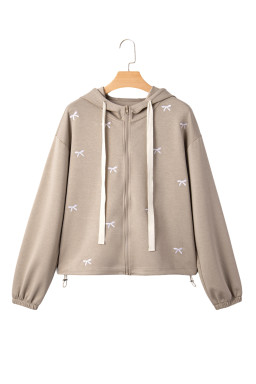 Goat Bow Embroidered Zip Up Hoodie