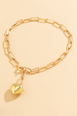 Gold Heart Pendant Chunky Chain Necklace