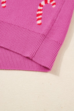 Sachet Pink Christmas Candy Cane Drop Shoulder Sweater
