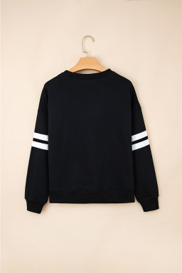 Black Preppy Striped Sleeve Loose Sweatshirt