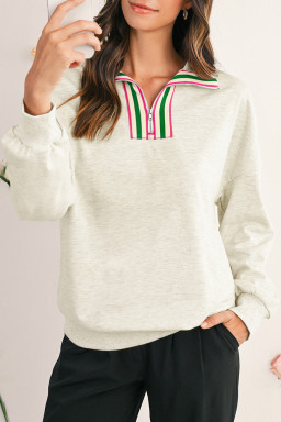 Light Grey Pop of Color Collared Patchwork Pullover Sweatshirt