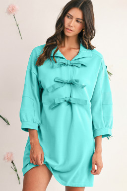 Moonlight Jade Bow Front Patchwork Bracelet Sleeve Mini Dress
