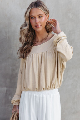 Jet Stream Waffle Textured Pleated Long Sleeve Top