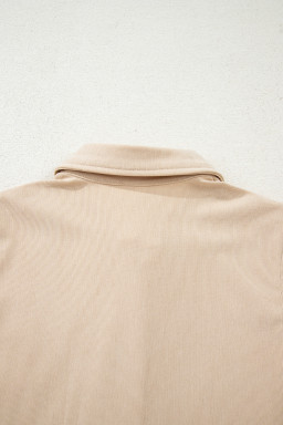 Oatmeal Corduroy Half Button Collared Long Sleeve Mini Dress