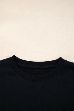 Black Preppy Striped Sleeve Loose Sweatshirt