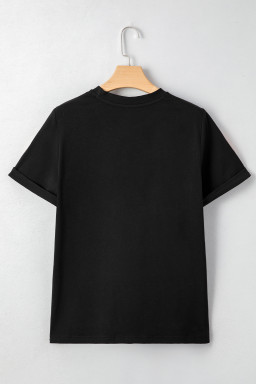 Black Halloween Sequin Pumpkin Face Graphic T Shirt