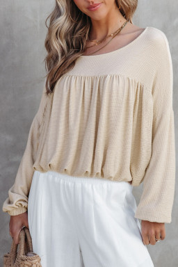 Jet Stream Waffle Textured Pleated Long Sleeve Top