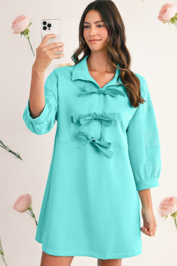 Moonlight Jade Bow Front Patchwork Bracelet Sleeve Mini Dress