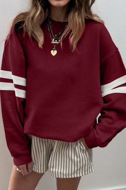 Red Dahlia Preppy Striped Sleeve Loose Sweatshirt
