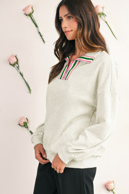 Light Grey Pop of Color Collared Patchwork Pullover Sweatshirt