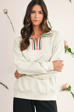 Light Grey Pop of Color Collared Patchwork Pullover Sweatshirt