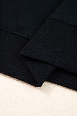 Black Preppy Striped Sleeve Loose Sweatshirt