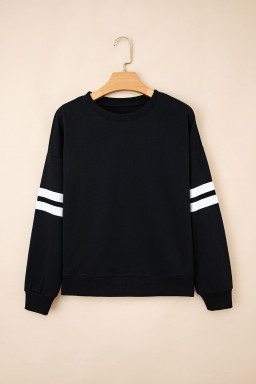 Black Preppy Striped Sleeve Loose Sweatshirt